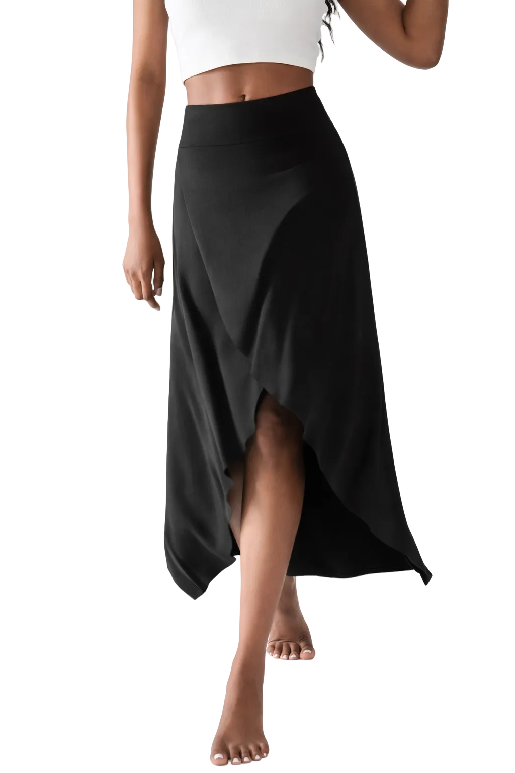 Women’s High Waist Wrap Front Flowing Midi Skirt