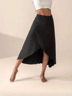 Women’s High Waist Wrap Front Flowing Midi Skirt