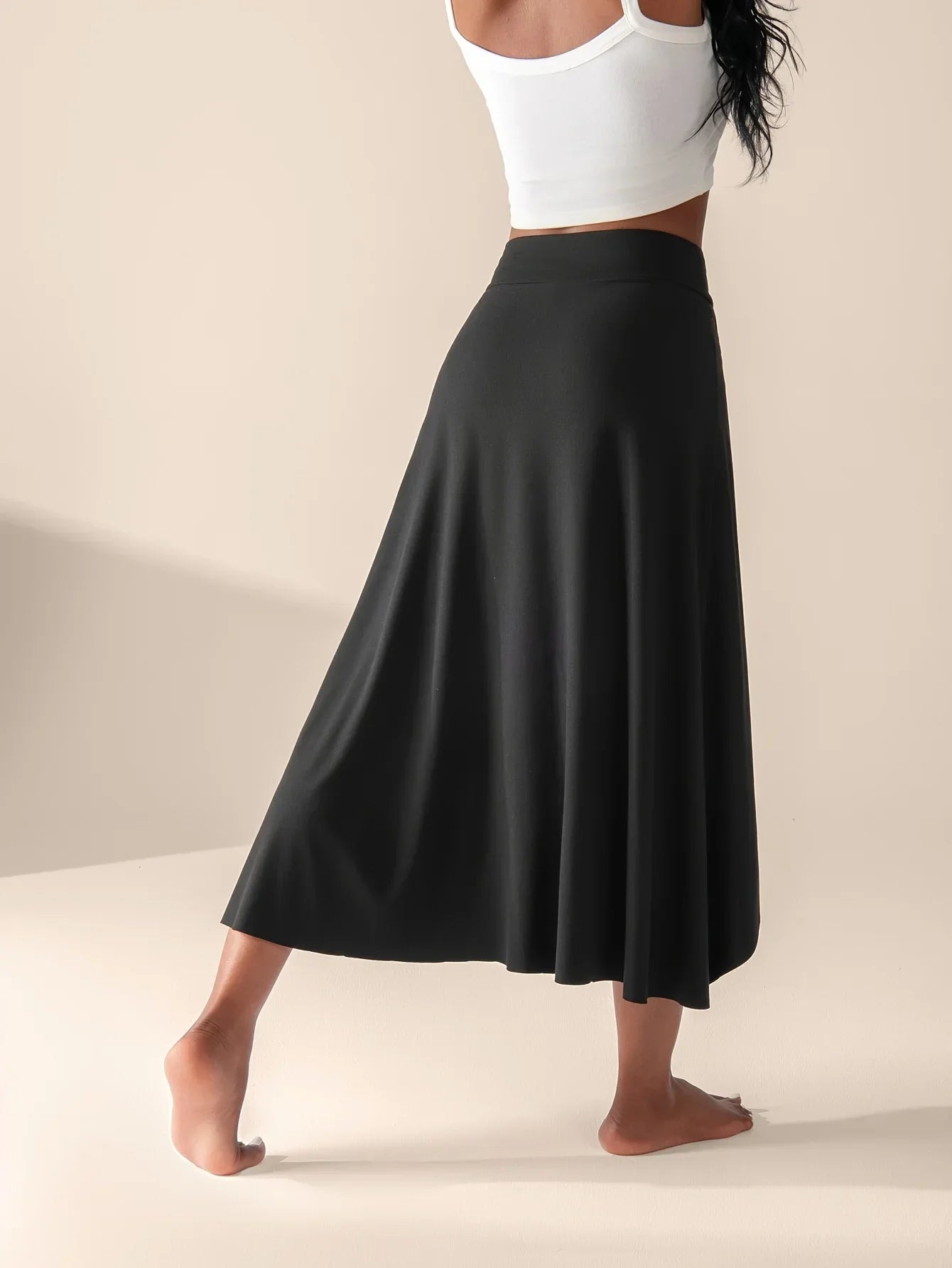 Women’s High Waist Wrap Front Flowing Midi Skirt