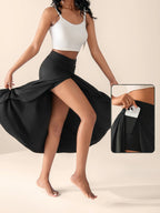 Women’s High Waist Wrap Front Flowing Midi Skirt