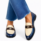 Women’s Rounded Toe Slip-On Loafers with Contrast Panel Strap