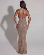Women’s Halter Neck Deep V Sequin Maxi Dress