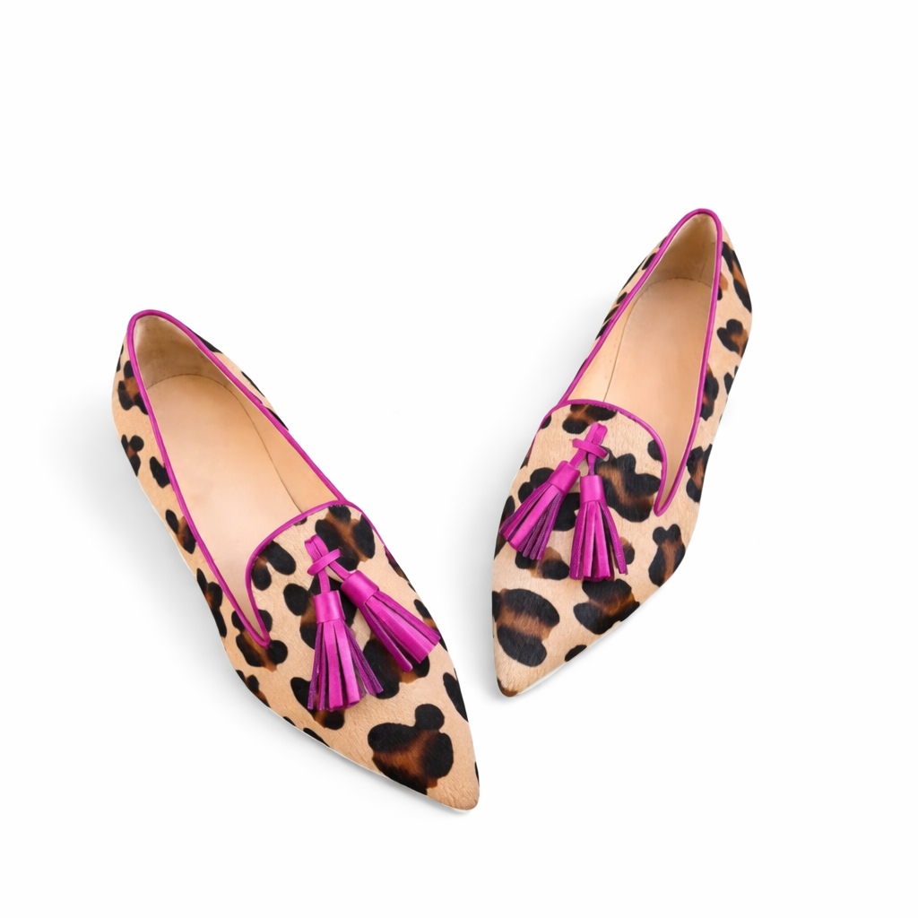 Women’s Pointed Toe Tassel Slip-On Flats with Contrast Piping