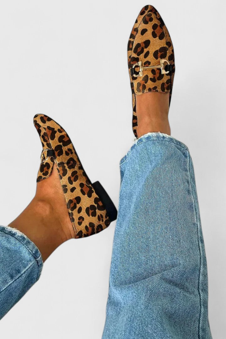 Women’s Pointed Toe Slip-On Loafers with Metal Bar Detail
