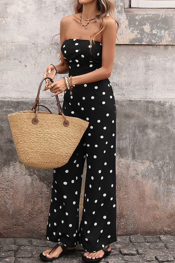 Women’s Polka Dot Strapless Wide Leg Jumpsuit