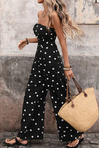 Women’s Polka Dot Strapless Wide Leg Jumpsuit