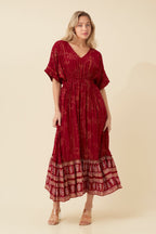 Women’s Printed Midi Dress with V-Neckline