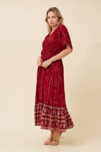 Women’s Printed Midi Dress with V-Neckline