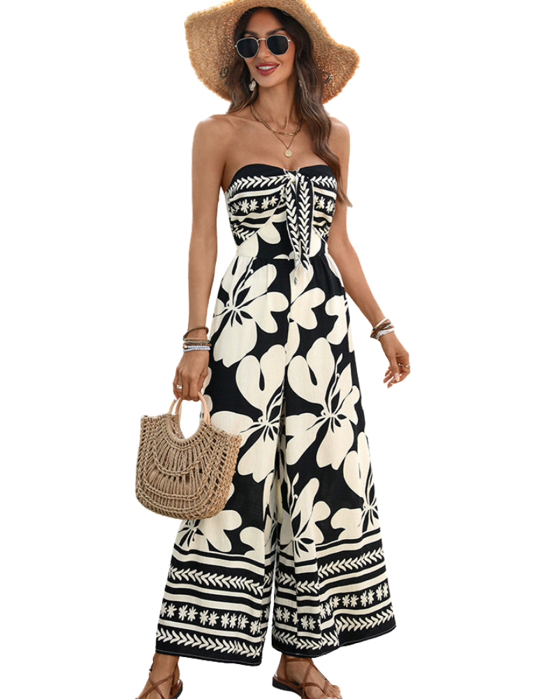 Women’s Printed Strapless Wide Leg Jumpsuit