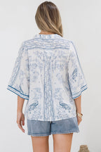 Women’s Printed V-Neck Button Front Blouse