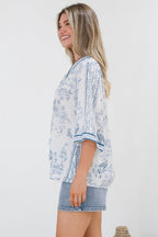 Women’s Printed V-Neck Button Front Blouse