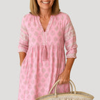 Women’s Printed V-Neck Midi Dress with Three-Quarter Sleeves