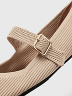 Women’s Square Toe Strap Flats with Ribbed Upper