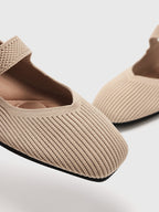 Women’s Square Toe Strap Flats with Ribbed Upper