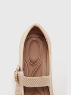 Women’s Square Toe Strap Flats with Ribbed Upper