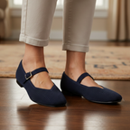 Women’s Square Toe Strap Flats with Ribbed Upper