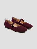 Women’s Square Toe Strap Flats with Ribbed Upper