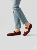 Women’s Square Toe Strap Flats with Ribbed Upper