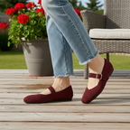 Women’s Square Toe Strap Flats with Ribbed Upper