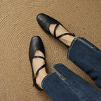 Women’s Rounded Toe Flats with Cross Strap Buckle Closure