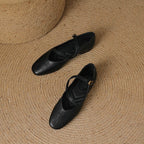 Women’s Rounded Toe Flats with Cross Strap Buckle Closure