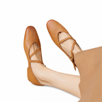 Women’s Rounded Toe Flats with Cross Strap Buckle Closure