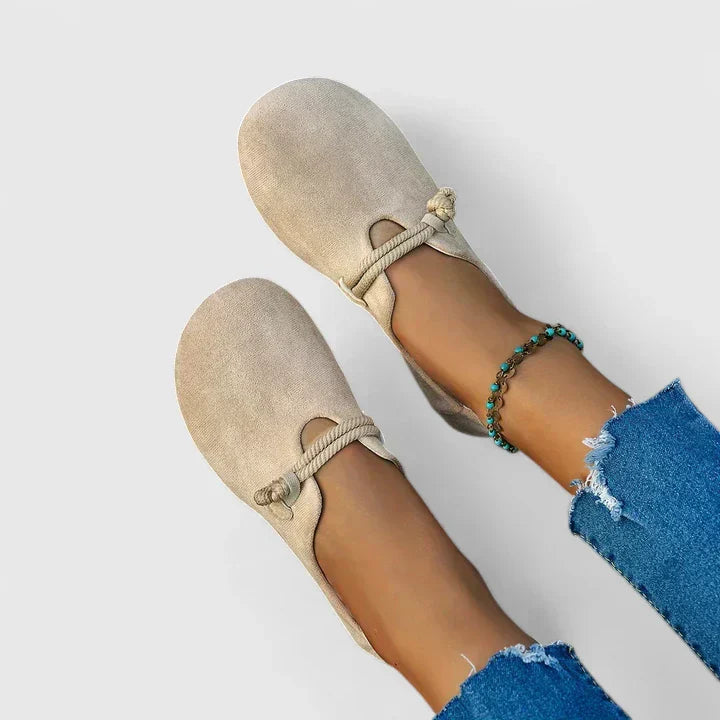 Women’s Rounded Toe Slip-On Flats with Rope Strap Detail