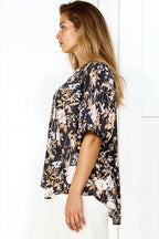 Women’s Short Sleeve Button Front Blouse Floral Print
