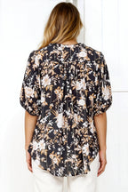Women’s Short Sleeve Button Front Blouse Floral Print