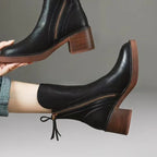 Women’s Side Zip Ankle Boots with Tassel Pull and Block Heel