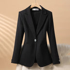 Women’s Single-Button Blazer with Notch Lapel and Front Welt Pockets