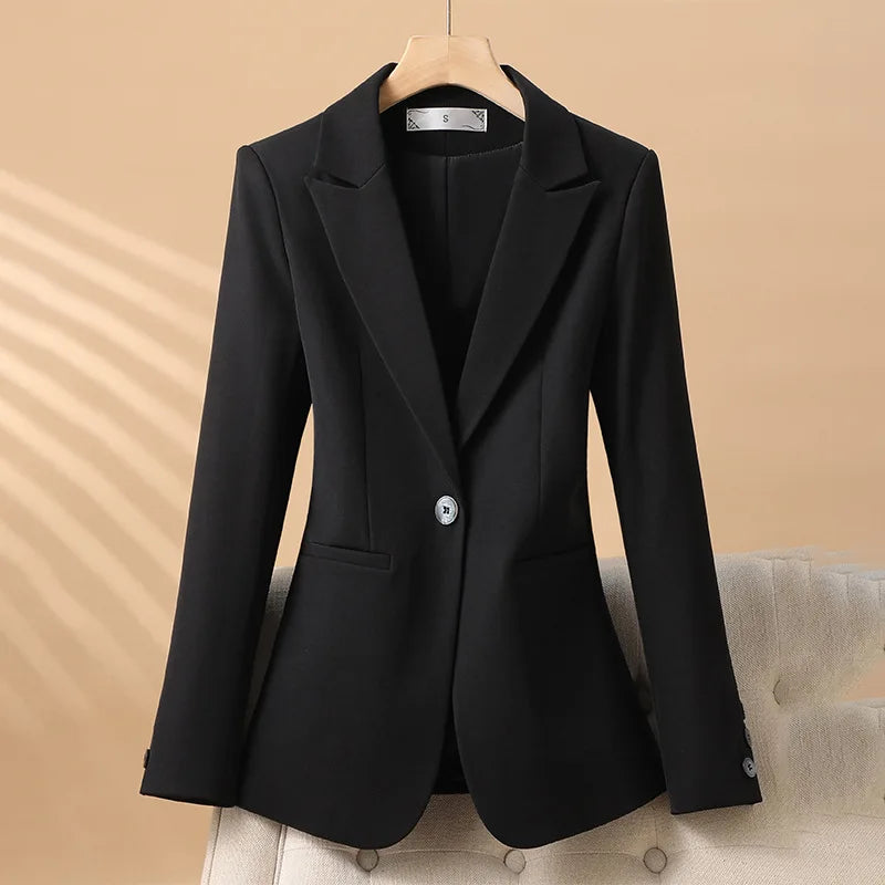 Women’s Single-Button Blazer with Notch Lapel and Front Welt Pockets