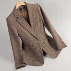 Women’s Single-Button Textured Blazer with Notch Lapel, Chest Welt Pocket and Flap Pockets