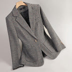 Women’s Single-Button Textured Blazer with Notch Lapel, Chest Welt Pocket and Flap Pockets