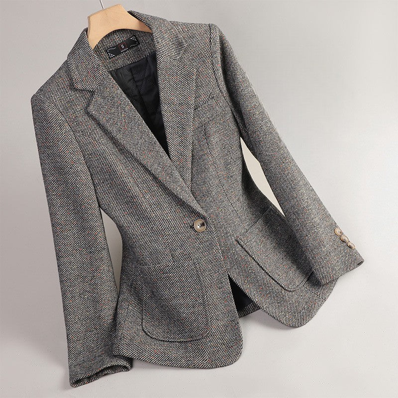 Women’s Single-Button Textured Blazer with Notch Lapel, Chest Welt Pocket and Flap Pockets