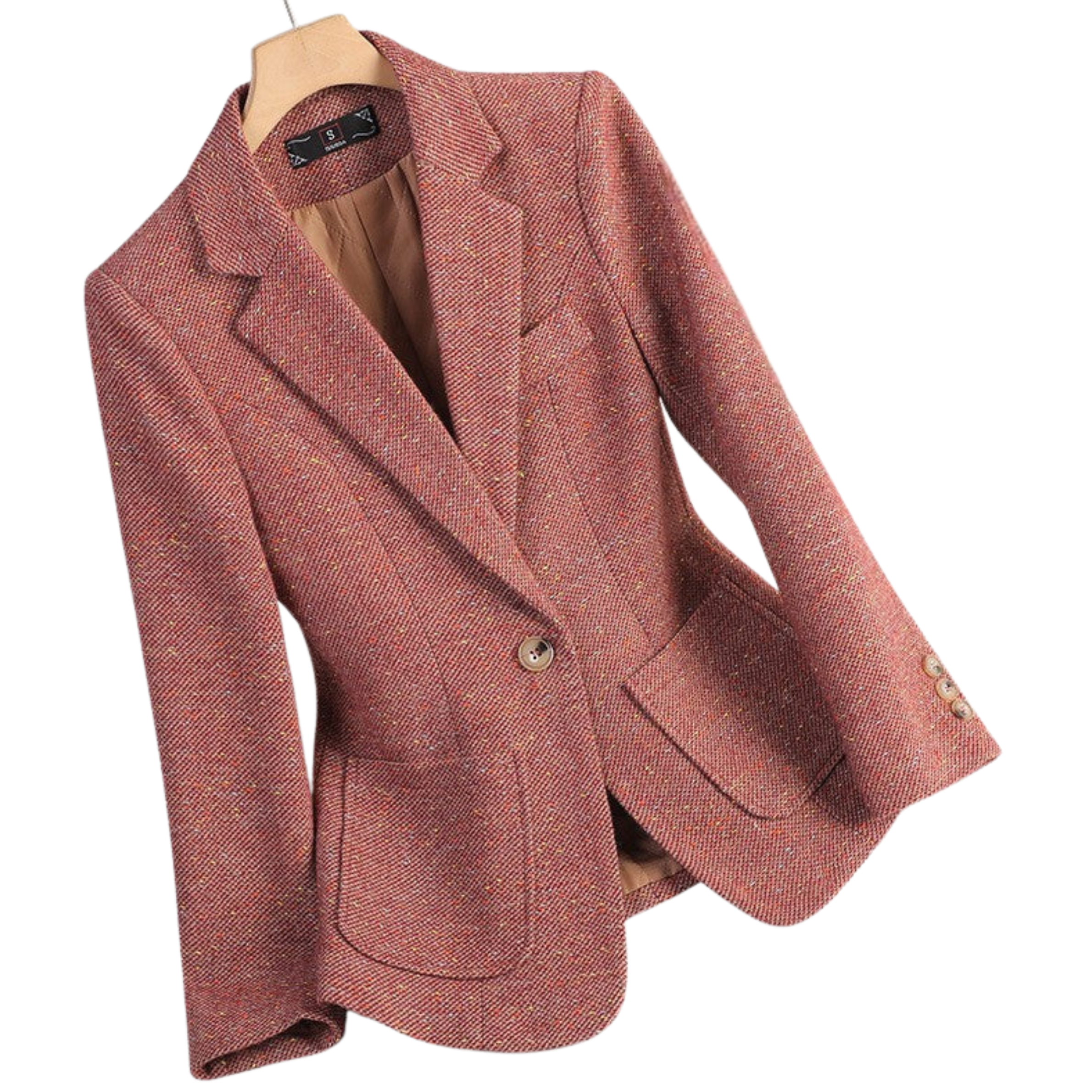 Women’s Single-Button Textured Blazer with Notch Lapel, Chest Welt Pocket and Flap Pockets