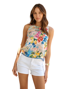 Women’s Sleeveless Floral Print Top with Scalloped Hem