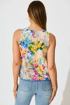 Women’s Sleeveless Floral Print Top with Scalloped Hem