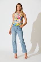 Women’s Sleeveless Floral Print Top with Scalloped Hem