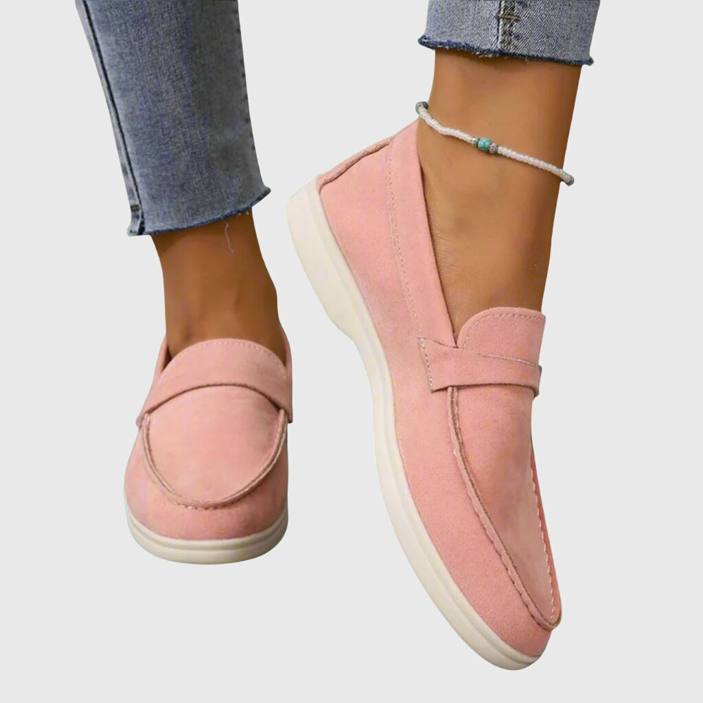 Women’s Rounded Toe Slip-On Loafers with Saddle Strap