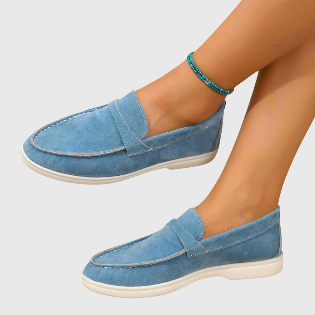 Women’s Rounded Toe Slip-On Loafers with Saddle Strap