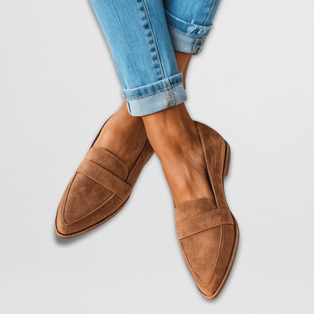 Women’s Pointed Toe Slip-On Loafers with Vamp Strap Panel