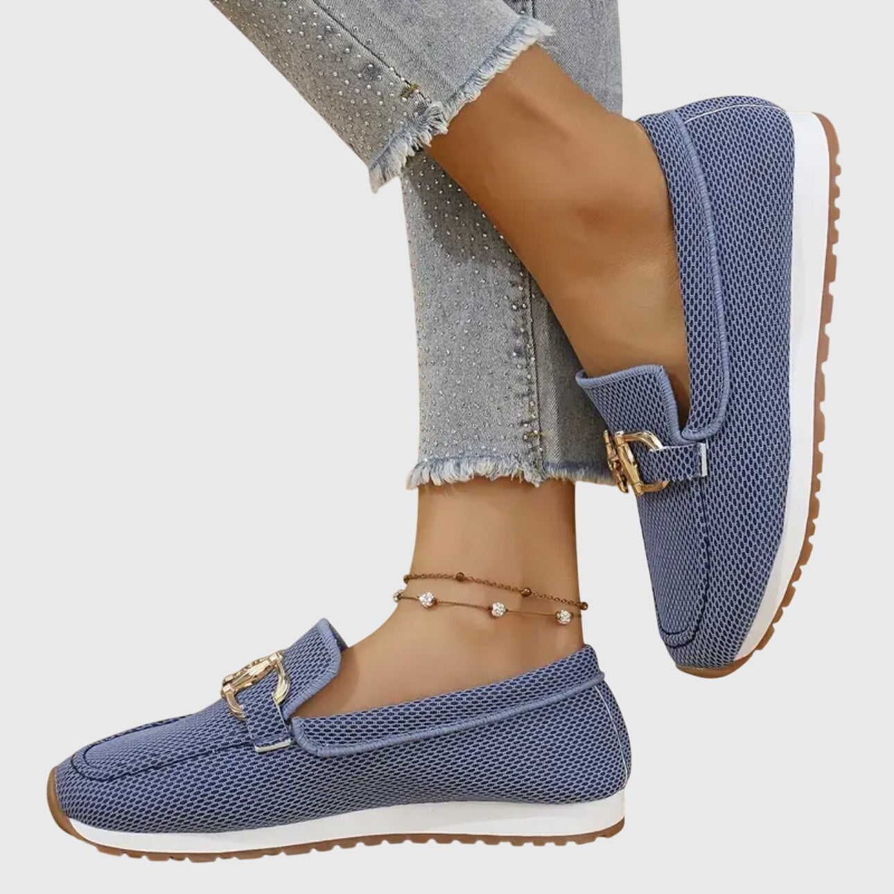 Women’s Rounded Toe Slip-On Loafers with Textured Upper and Link Hardware