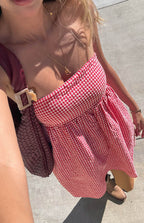 Women’s Smocked Gingham Strapless Mini Dress