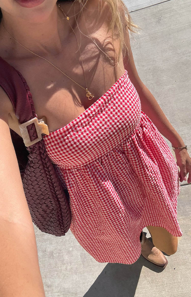 Women’s Smocked Gingham Strapless Mini Dress