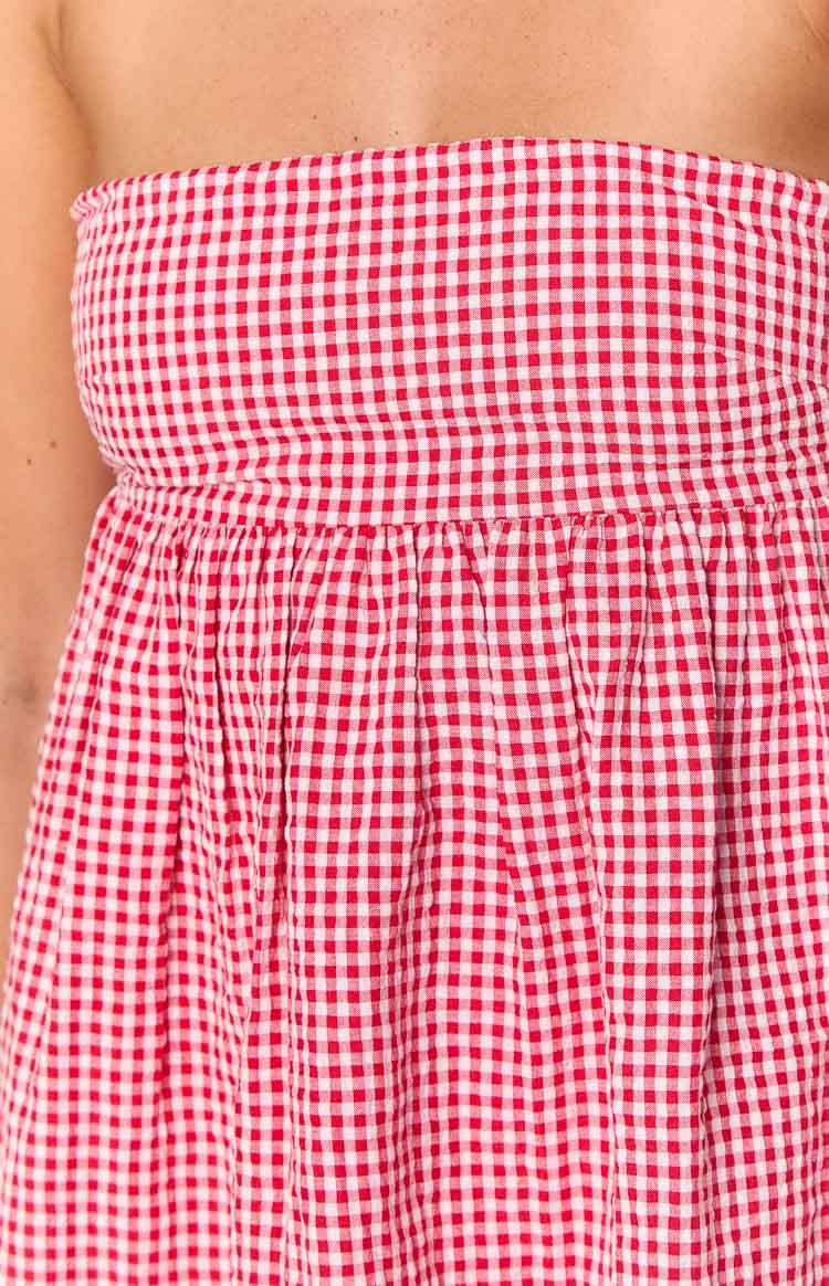Women’s Smocked Gingham Strapless Mini Dress