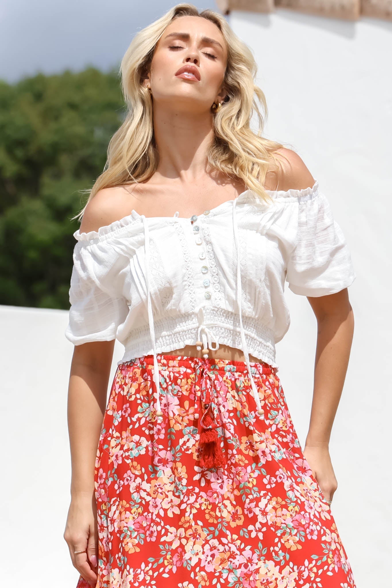 Women’s Smocked Tie-Front Crop Blouse