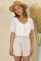 Women’s Smocked Tie-Front Crop Blouse