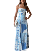 Women’s Spaghetti Strap Printed Maxi Dress with Straight Neckline