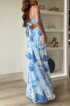 Women’s Spaghetti Strap Printed Maxi Dress with Straight Neckline